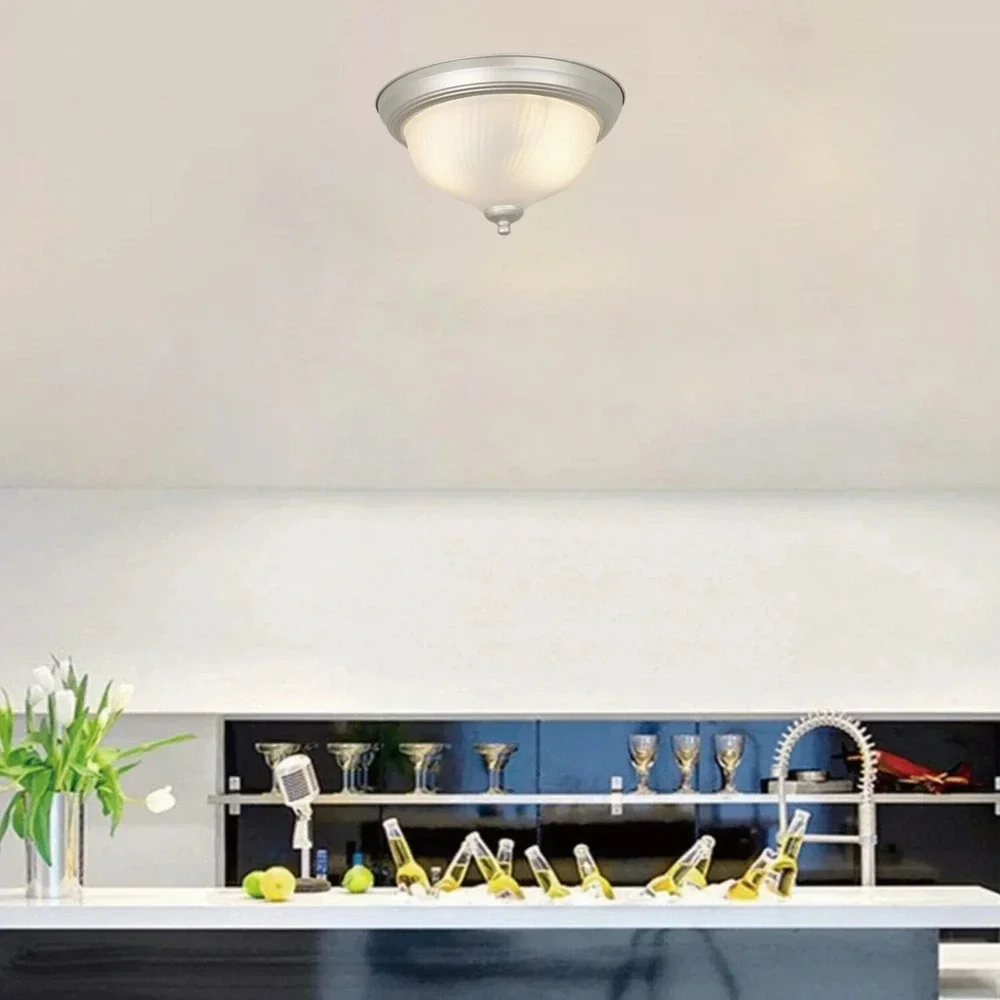 Mainstays‎ 11in Flush Mount Ceiling Light Satin Nickel Frosted Glass NEW